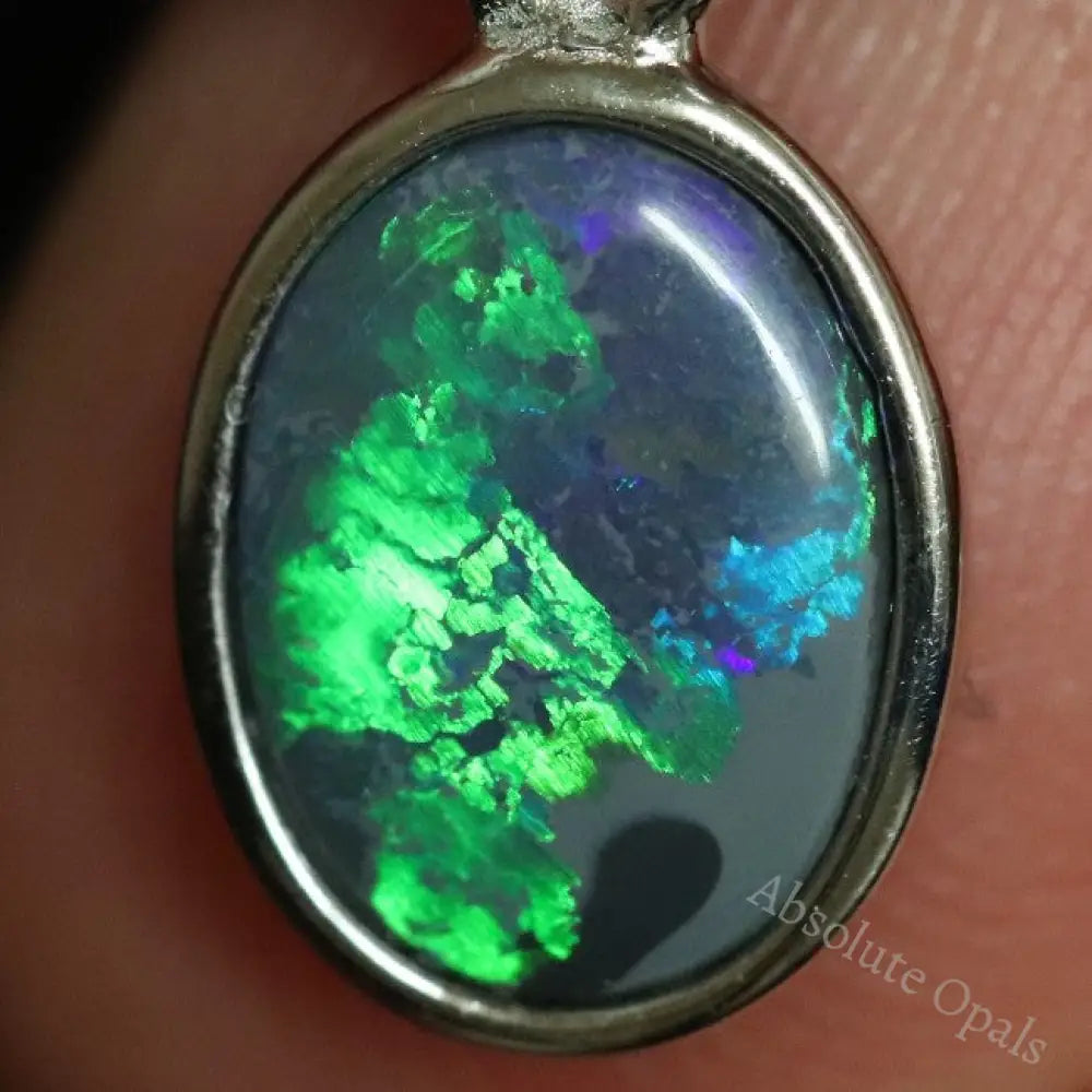 0.69 G Australian Lightning Ridge Solid Semi-Black Opal Pendant Silver L 18.5 Mm Jewellery