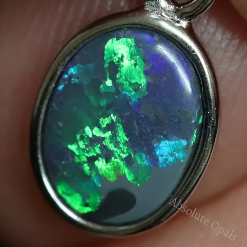 0.69 G Australian Lightning Ridge Solid Semi-Black Opal Pendant Silver L 18.5 Mm Jewellery