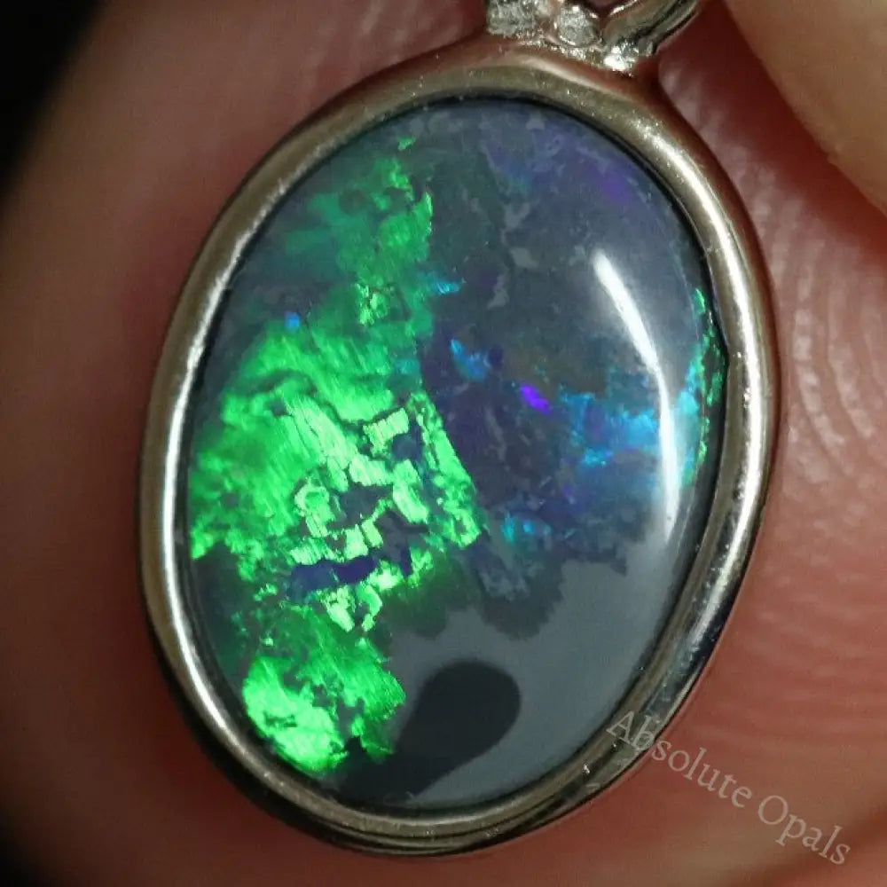 Australian Lightning Ridge, Solid Semi-Black Opal, Pendant Silver