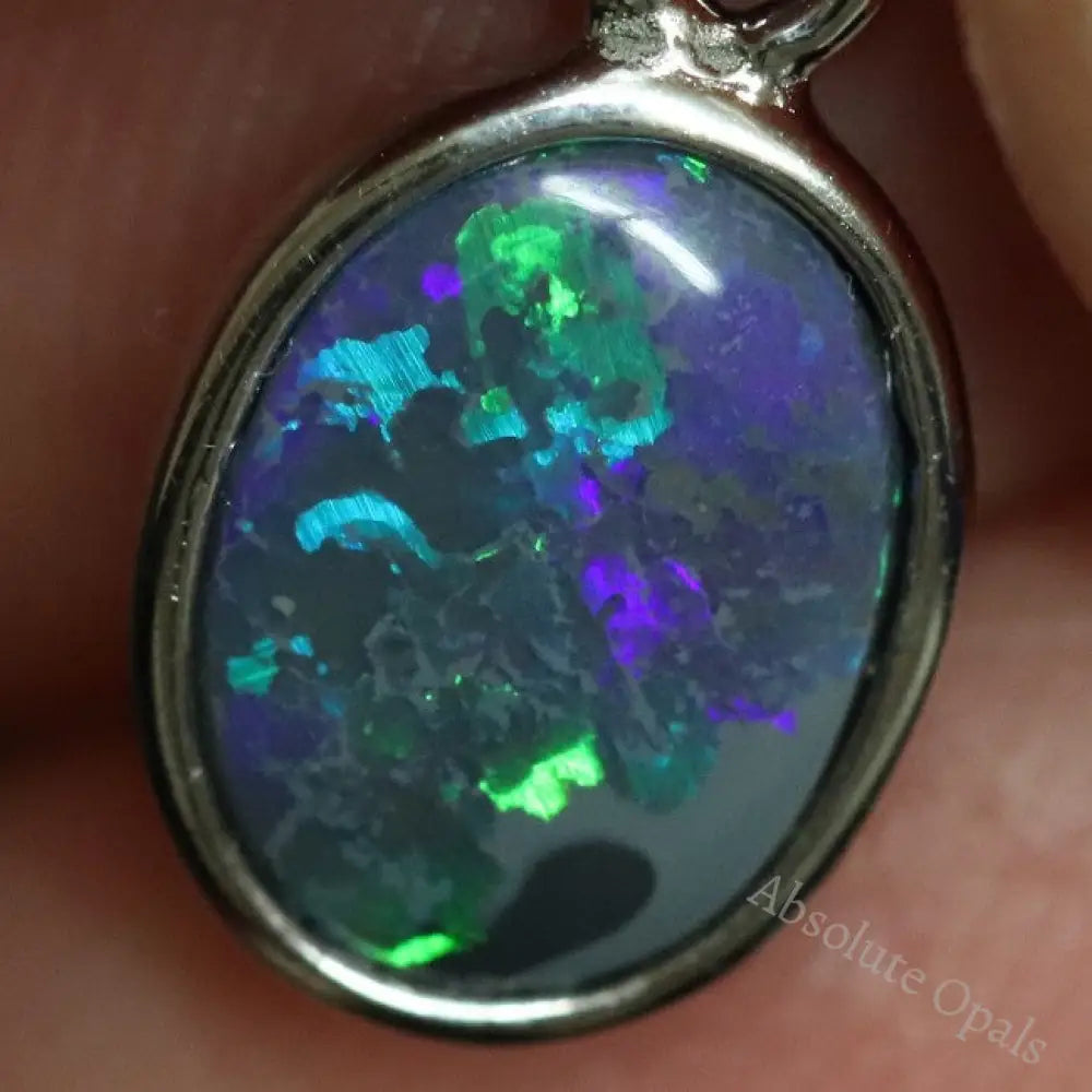 0.69 G Australian Lightning Ridge Solid Semi-Black Opal Pendant Silver L 18.5 Mm Jewellery