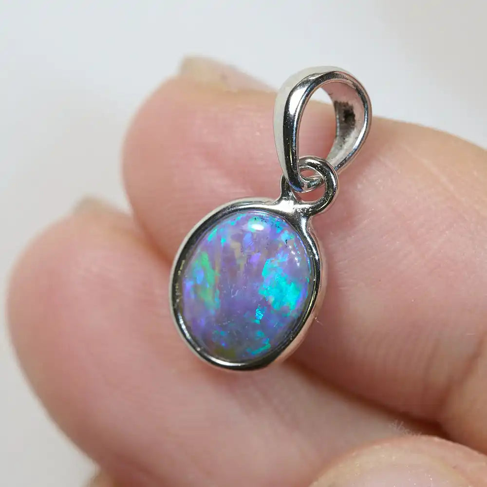 Pendentif Opale Naturelle Lightning Ridge - Monture Argent - Bleu - Poids 1.33g - Occasion