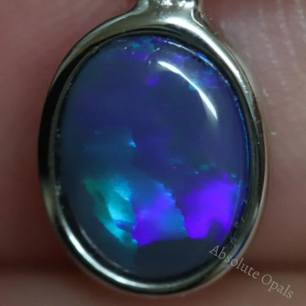 0.80 G Australian Lightning Ridge Solid Black Opal Pendant Silver L 19.3 Mm Jewellery