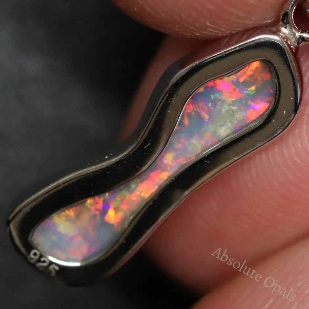 1.06 G Australian Lightning Ridge Solid Semi-Black Opal Pendant Silver L 26.7 Mm Jewellery