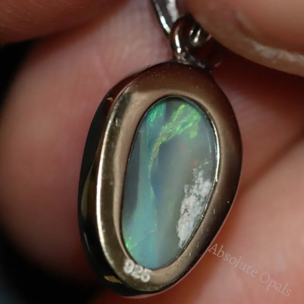 1.34 G Australian Lightning Ridge Solid Semi-Black Opal Pendant Silver L 22.6 Mm Jewellery