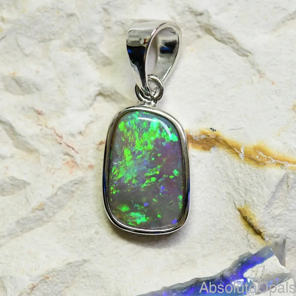 Australian Lightning Ridge Solid Opal Pendant Silver