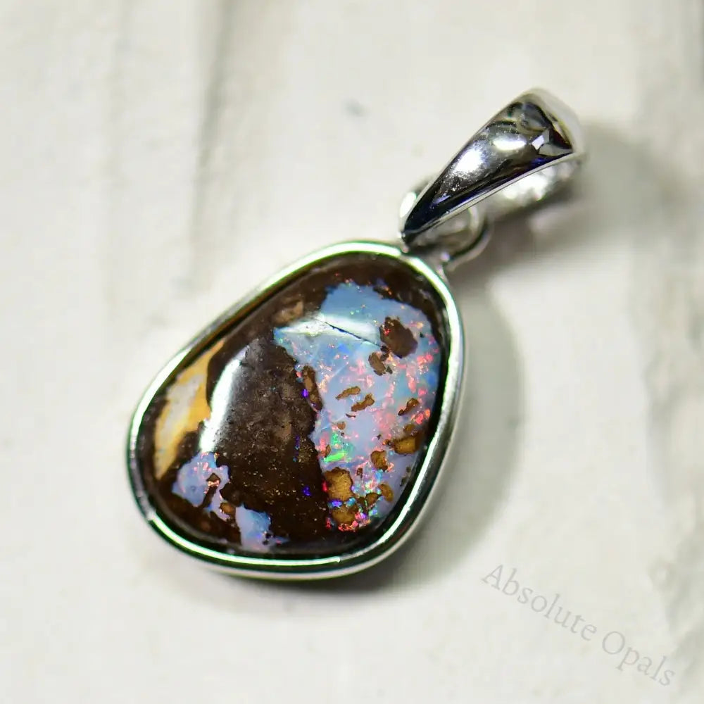 1.47 G Australian Boulder Opal With Silver Pendant: L 22.2 Mm Jewellery