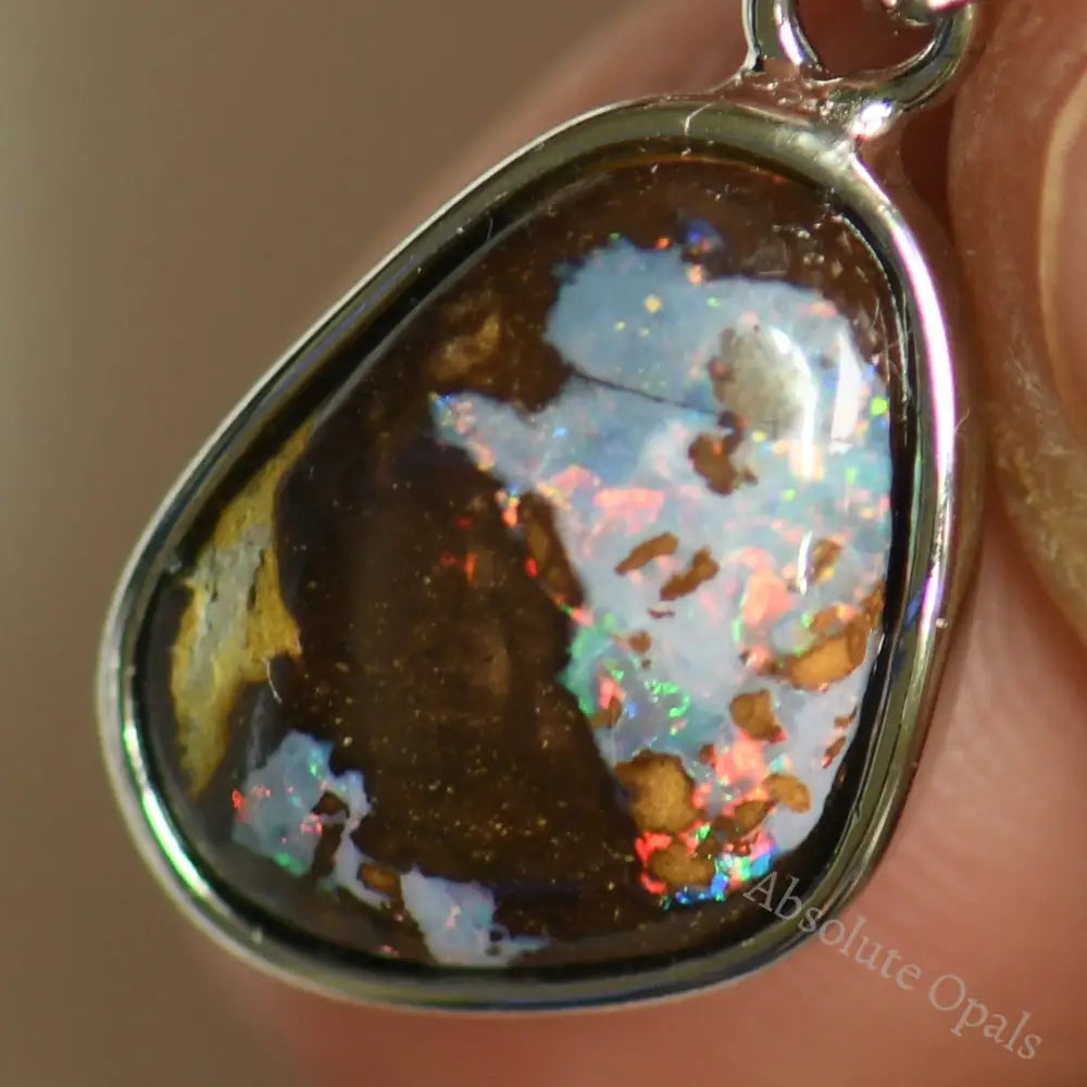 1.47 G Australian Boulder Opal With Silver Pendant: L 22.2 Mm Jewellery