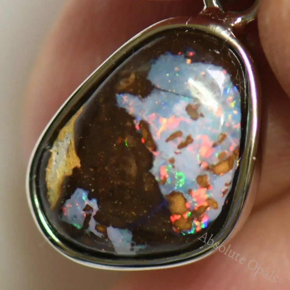 1.47 G Australian Boulder Opal With Silver Pendant: L 22.2 Mm Jewellery