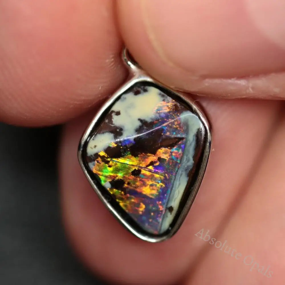 1.48 G Australian Boulder Opal With Silver Pendant: L 22.0 Mm Jewellery