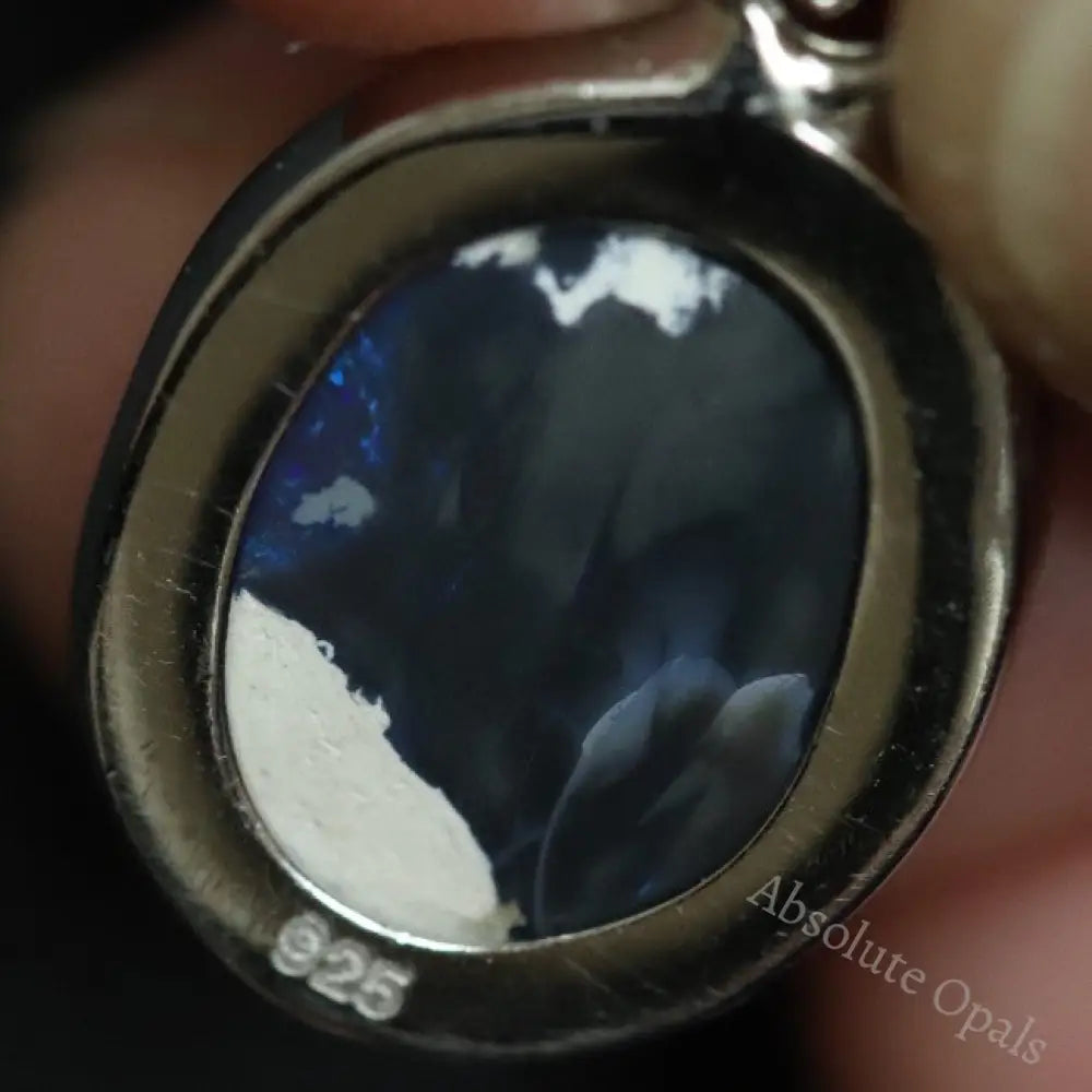 1.70 G Australian Lightning Ridge Solid Black Opal Pendant Silver L 23.4 Mm Jewellery