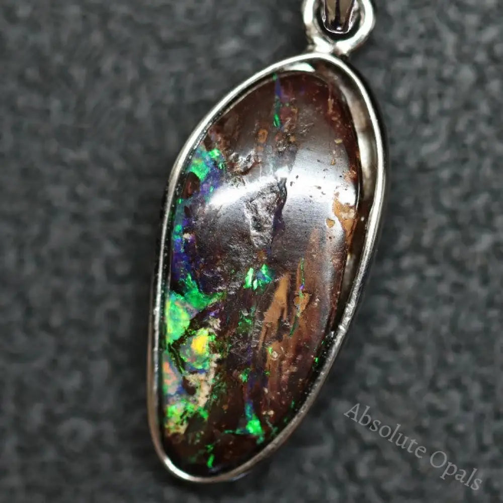 1.71 G Australian Boulder Opal With Silver Pendant: L 28.1 Mm Jewellery