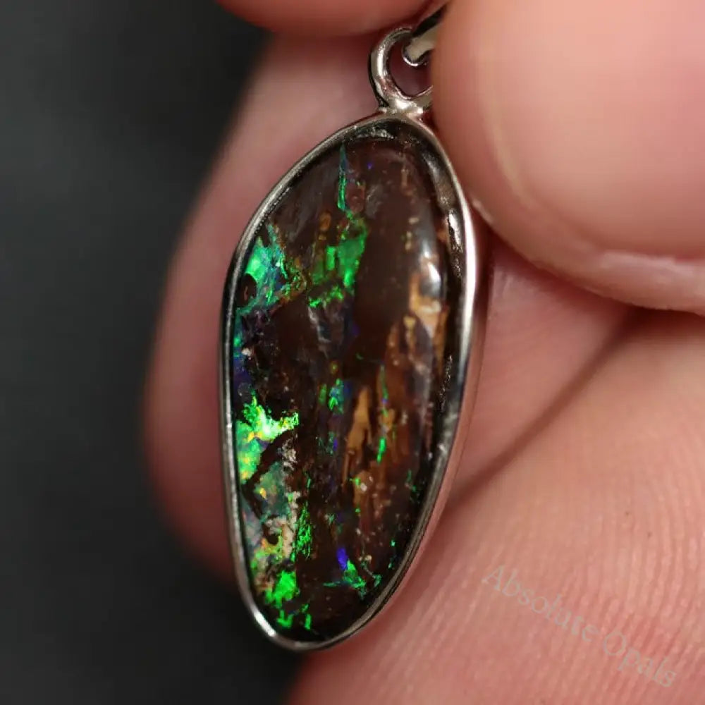 1.71 G Australian Boulder Opal With Silver Pendant: L 28.1 Mm Jewellery