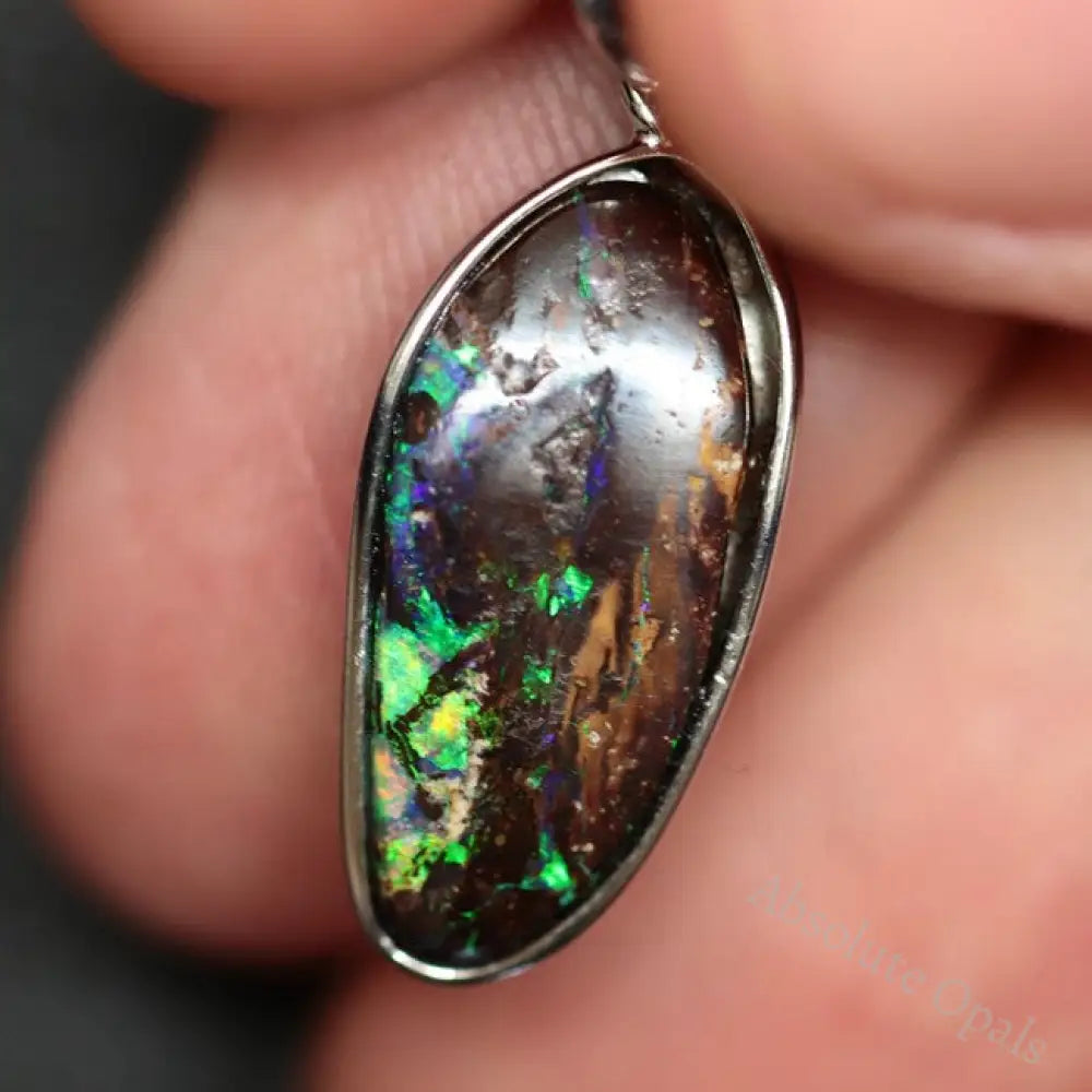 1.71 G Australian Boulder Opal With Silver Pendant: L 28.1 Mm Jewellery