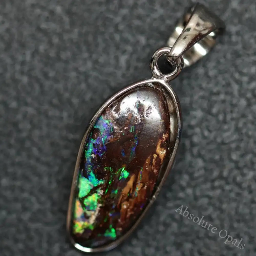 1.71 G Australian Boulder Opal With Silver Pendant: L 28.1 Mm Jewellery