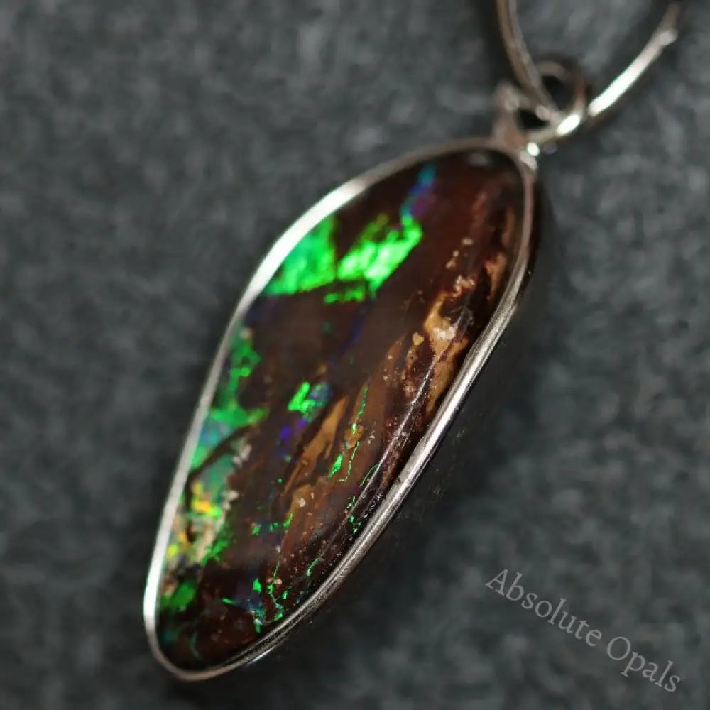 1.71 G Australian Boulder Opal With Silver Pendant: L 28.1 Mm Jewellery