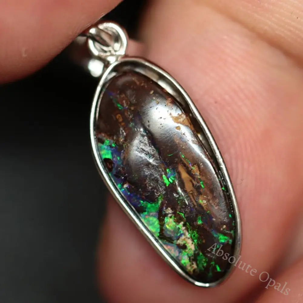 1.71 G Australian Boulder Opal With Silver Pendant: L 28.1 Mm Jewellery