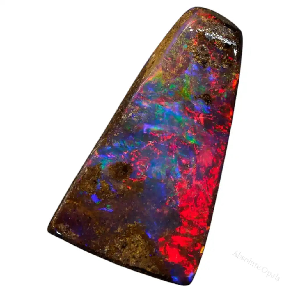 Natural Red Fire Boulder Opal – vibrant red flashes in ironstone matrix, polished gemstone ideal for collectors or jewelry design.