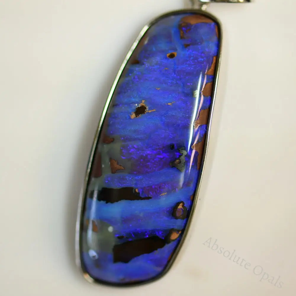 10.98 G Australian Boulder Opal With Silver Pendant: L 51.5 Mm Jewellery