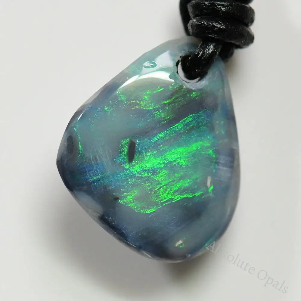 Australian Opal Drilled Greek Leather Mounted Pendant Necklace