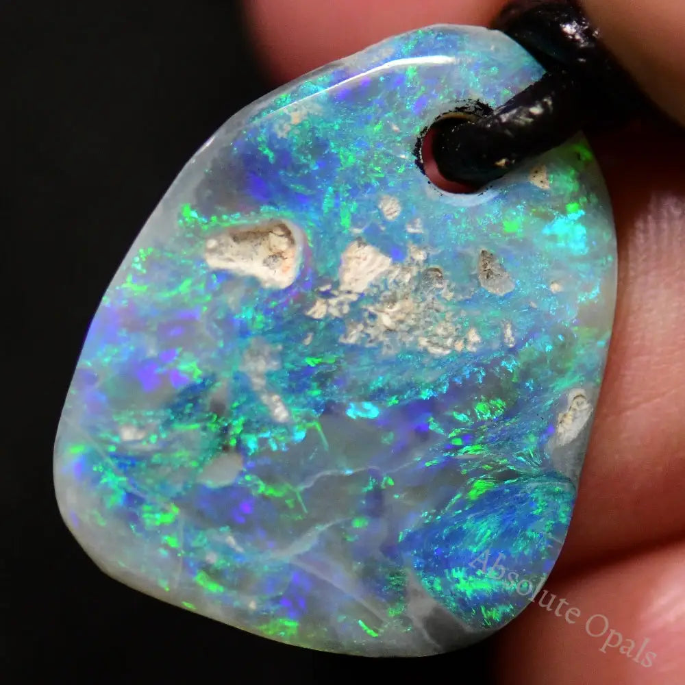 Australian Opal Drilled Greek Leather Mounted Pendant Necklace