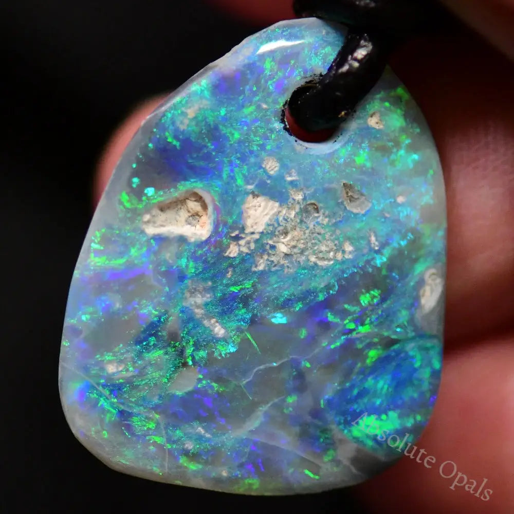 Australian Opal Drilled Greek Leather Mounted Pendant Necklace