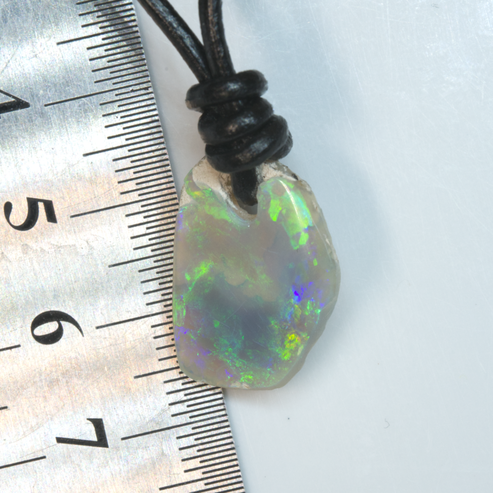 12 cts Australian Opal Drilled Greek Leather Mounted Pendant Necklace