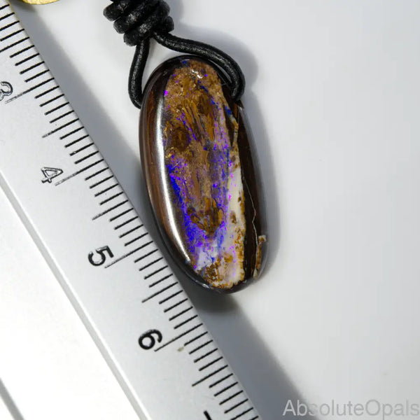 19.40 cts Australian Opal Boulder Drilled Greek Leather Mounted Pendan ...