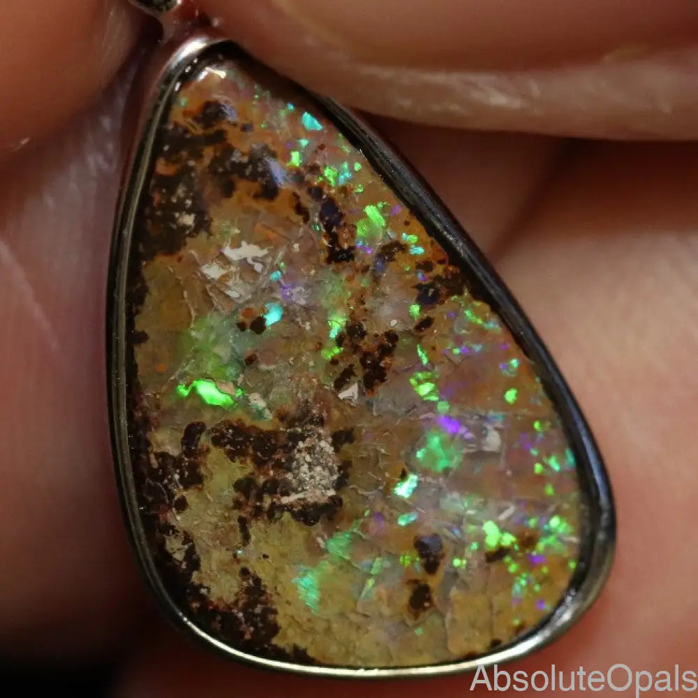 2.44 G Australian Boulder Opal With Silver Pendant: L 26.2 Mm Jewellery