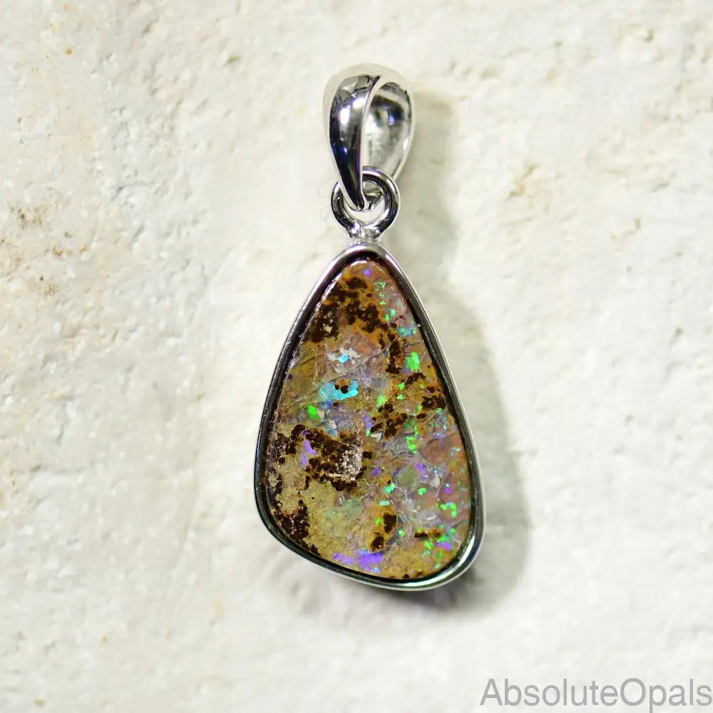 2.44 G Australian Boulder Opal With Silver Pendant: L 26.2 Mm Jewellery