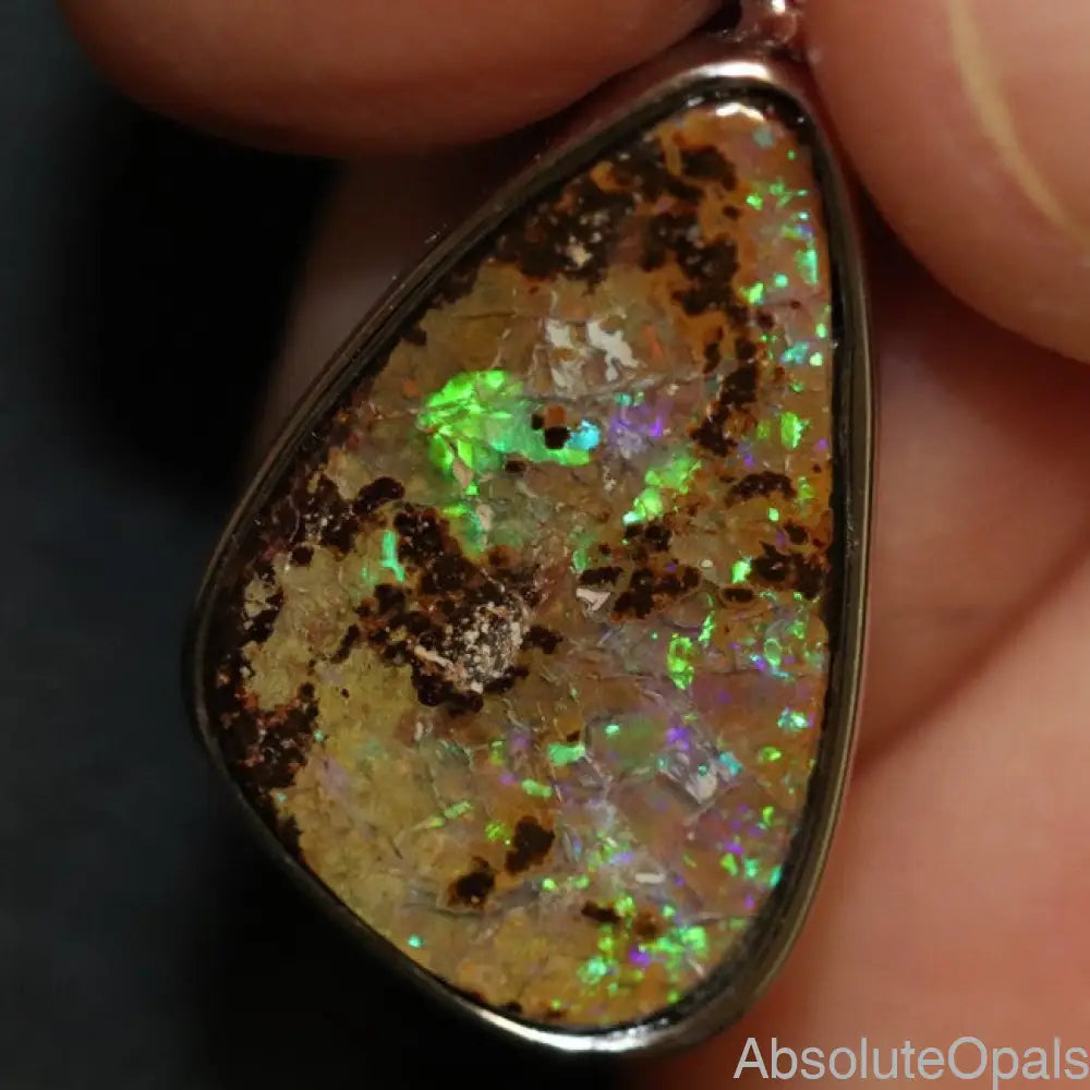 2.44 G Australian Boulder Opal With Silver Pendant: L 26.2 Mm Jewellery