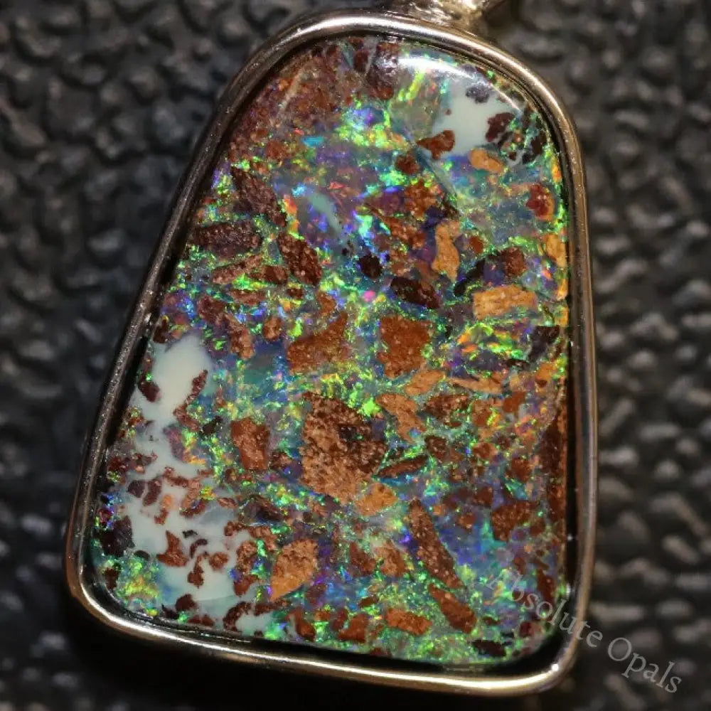 2.90 G Australian Boulder Opal With Silver Pendant: L 26.2 Mm Jewellery
