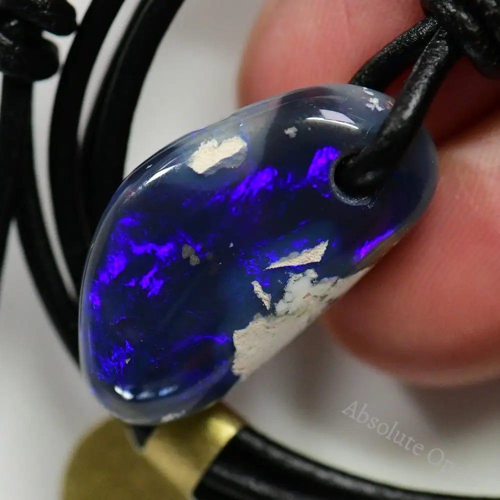 22 Cts Australian Opal Drilled Greek Leather Mounted Pendant Necklace Jewellery