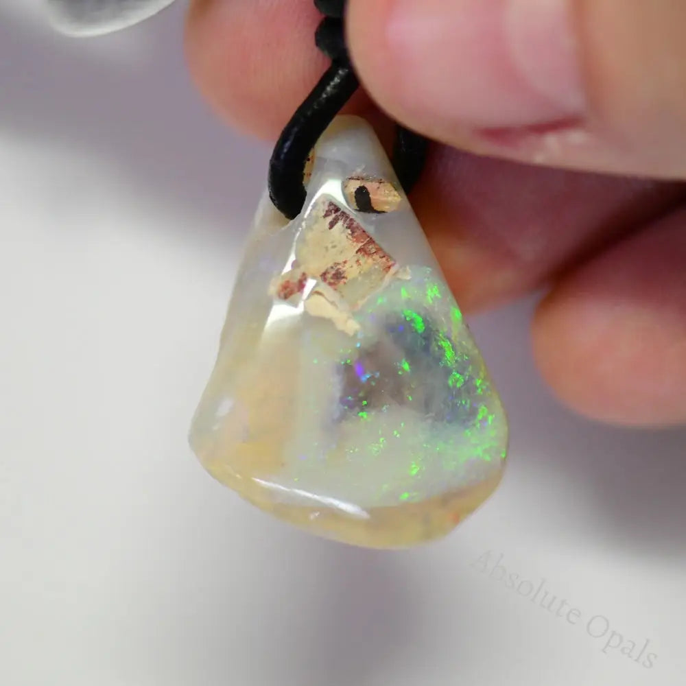 24 Cts Australian Solid Opal Drilled Greek Leather Mounted Pendant Necklace Jewellery