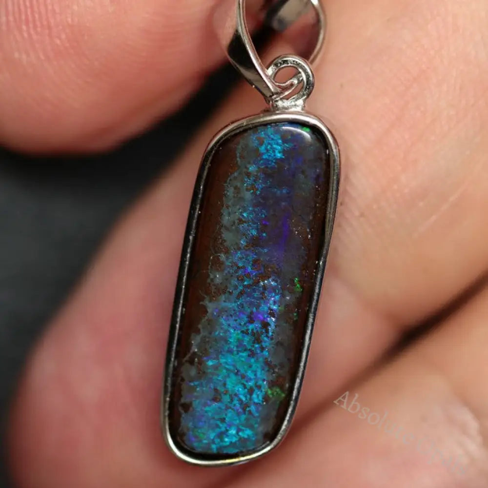 3.19 G Australian Boulder Opal With Silver Pendant: L 30.8 Mm Jewellery