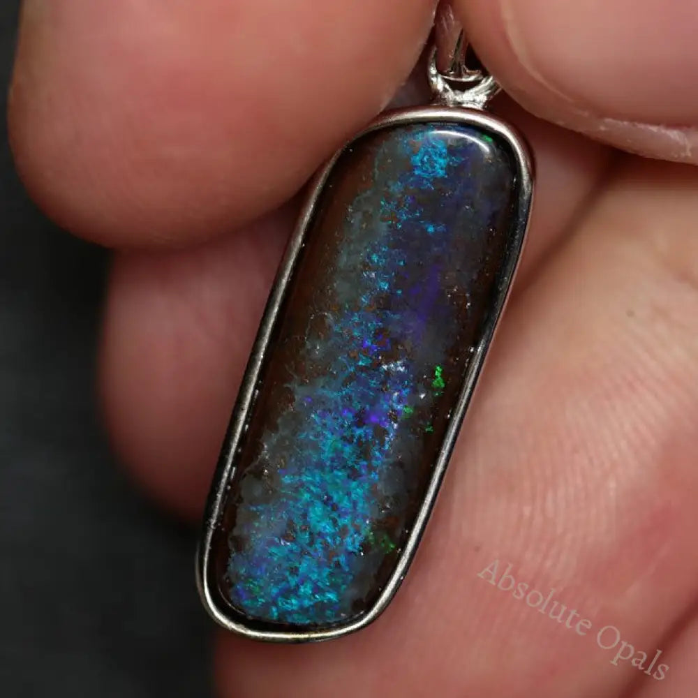 3.19 G Australian Boulder Opal With Silver Pendant: L 30.8 Mm Jewellery