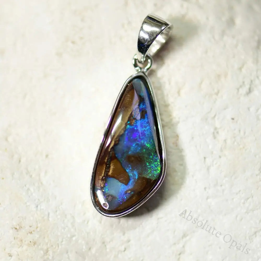 3.90 G Australian Boulder Opal With Silver Pendant: L 34.6 Mm Jewellery