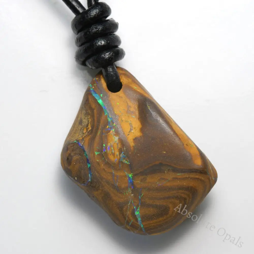 39.25 cts Boulder Opal Drilled Greek Leather Mounted Pendant