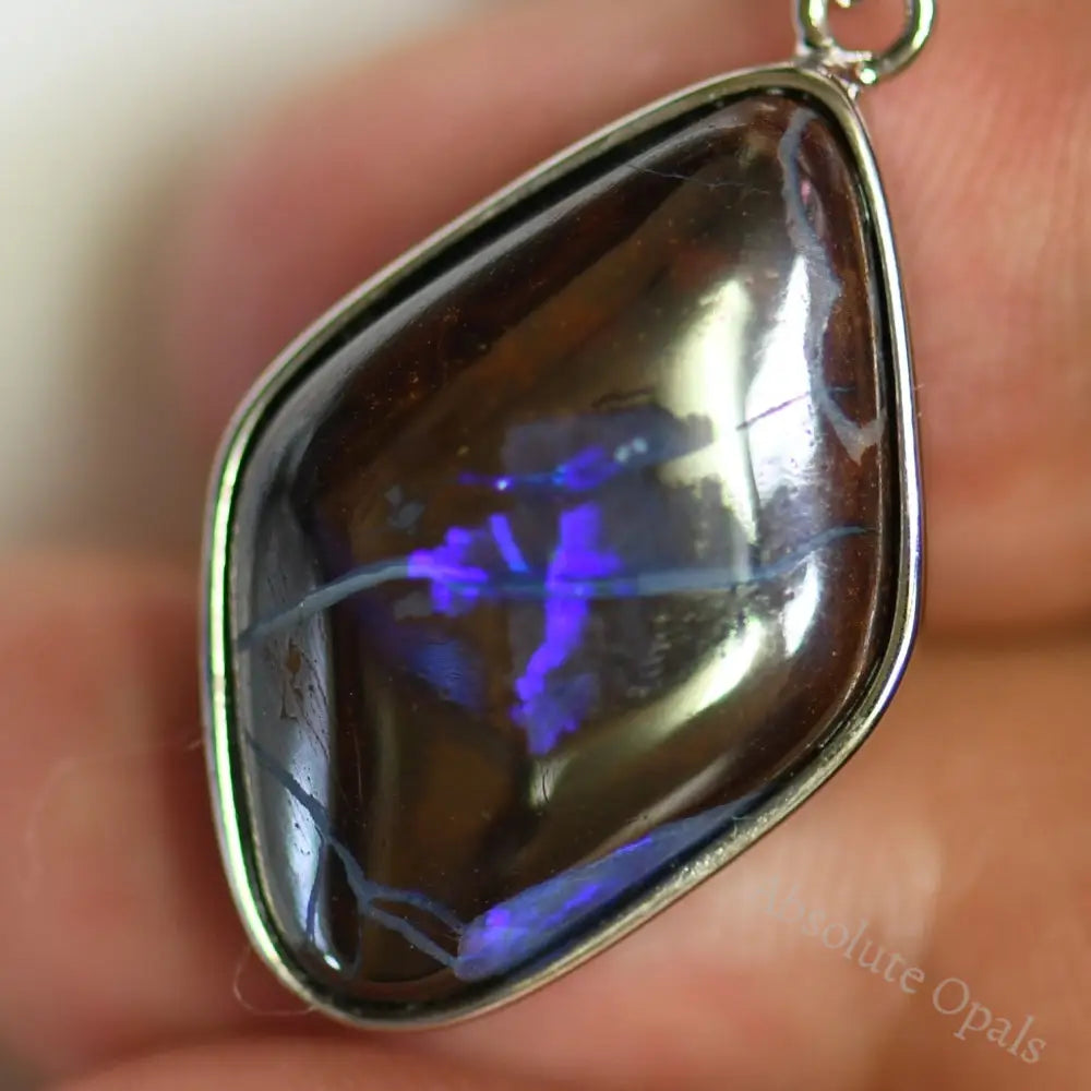 4.77 G Australian Boulder Opal With Silver Pendant: L 33.2 Mm Jewellery