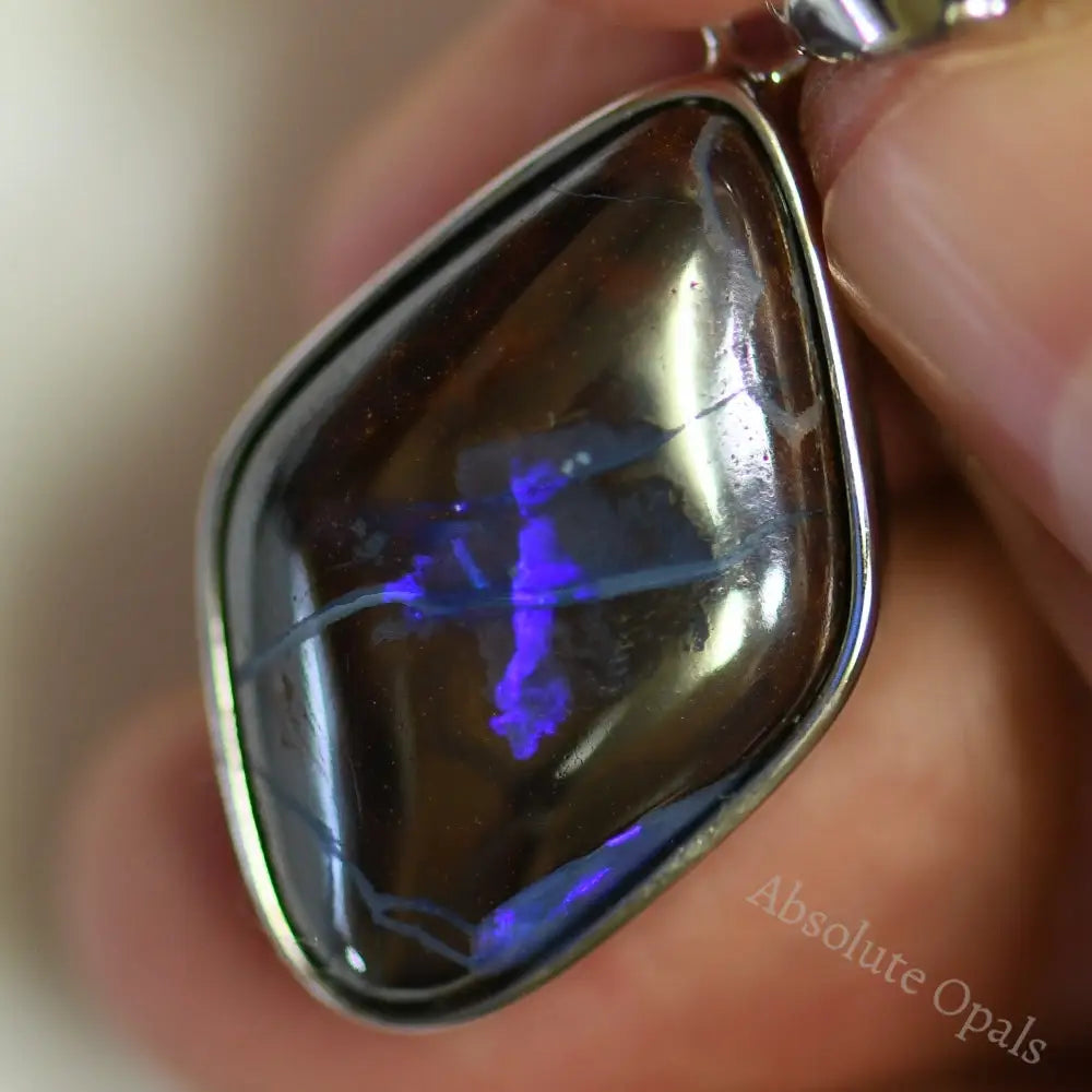 4.77 G Australian Boulder Opal With Silver Pendant: L 33.2 Mm Jewellery