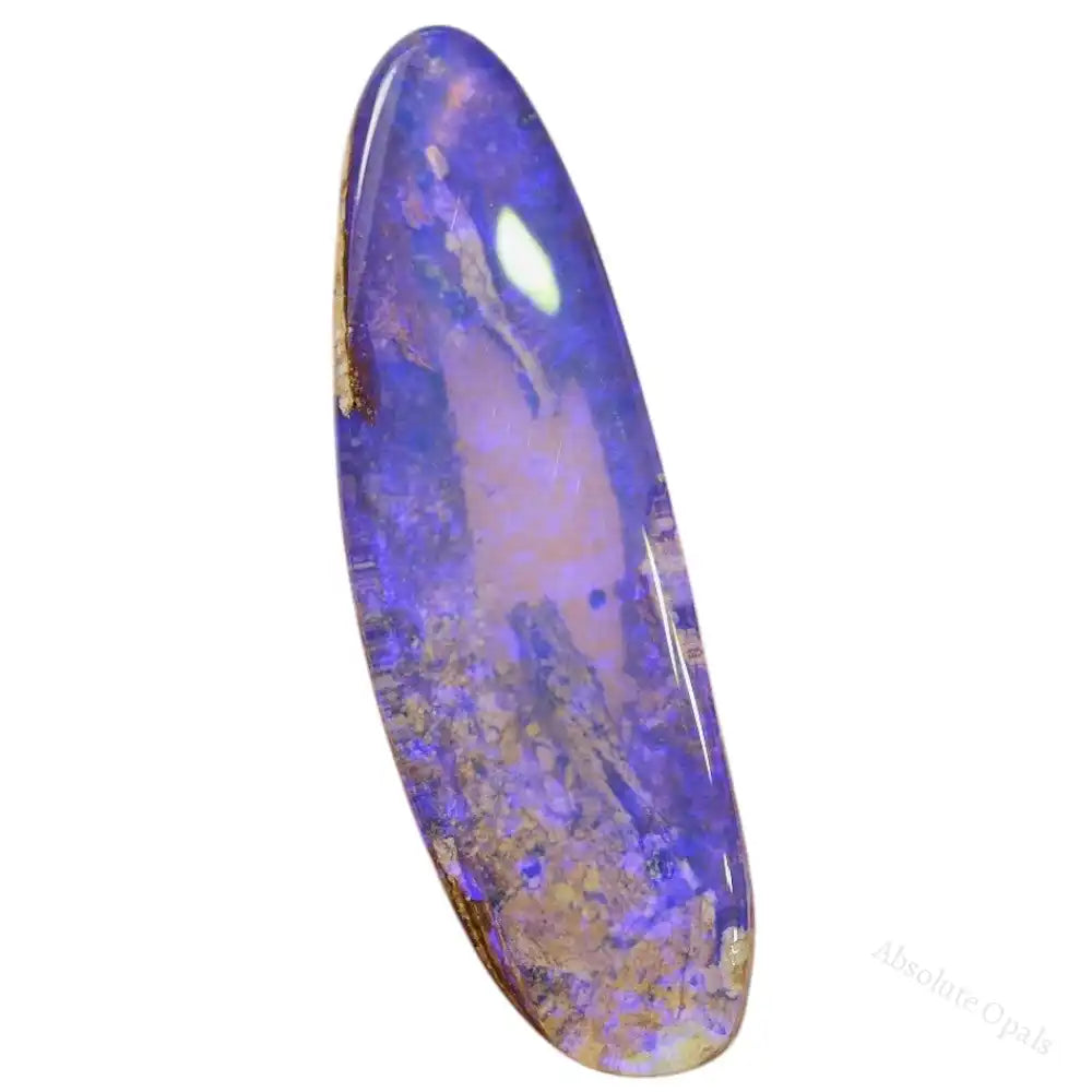 A cut boulder opal crystal displaying vivid streaks of blue