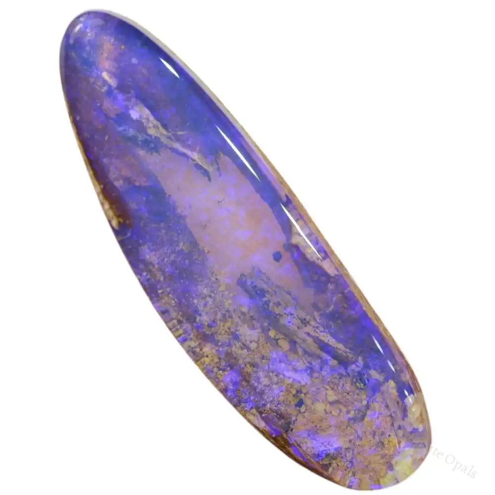 A cut boulder opal crystal displaying vivid streaks of blue