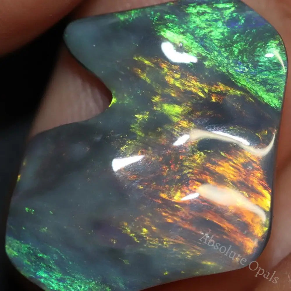 6.36 Cts Black Opal Lightning Ridge Australian Solid Carving Loose Gem Stone Red Green Blue