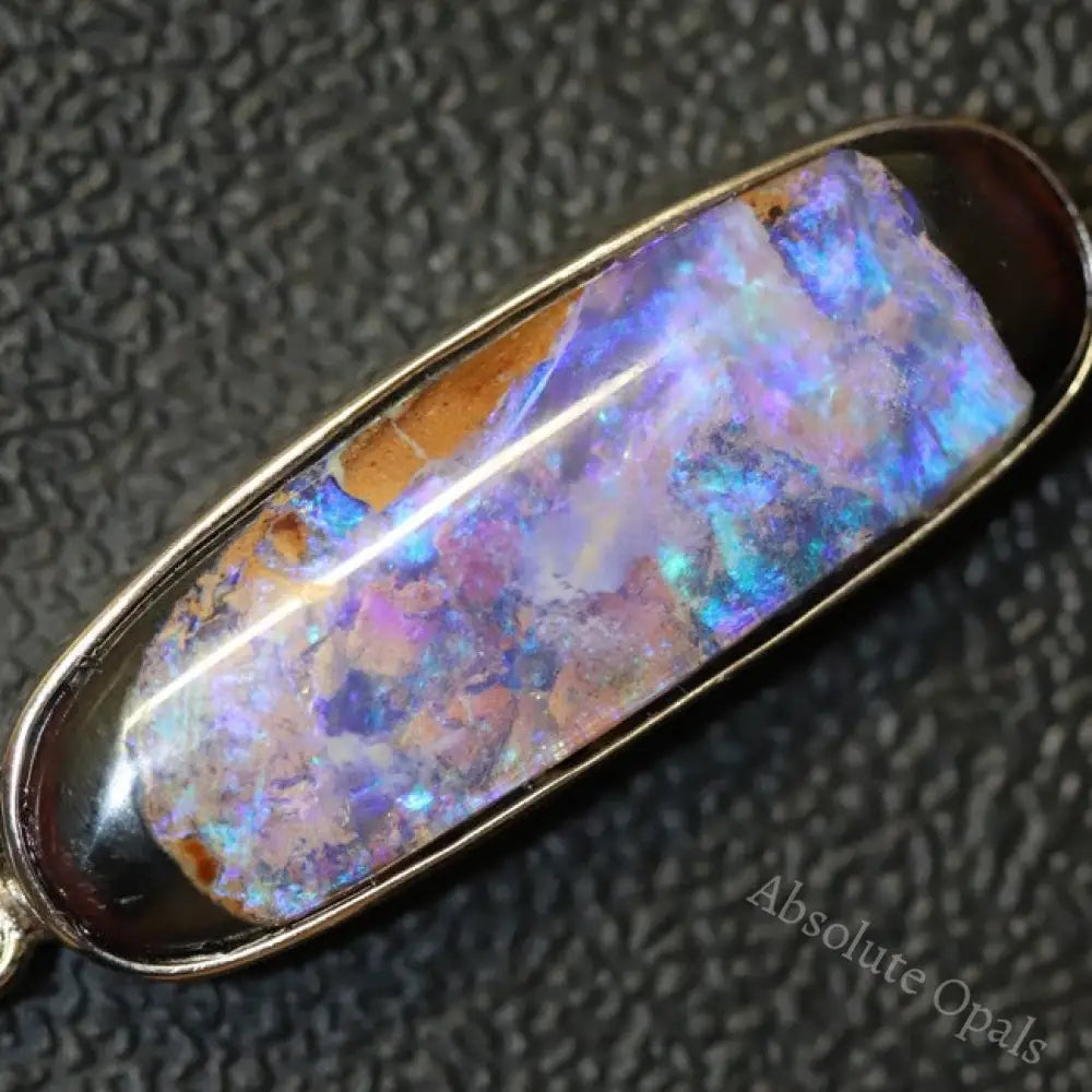6.56 G Australian Boulder Opal With Silver Pendant: L 40.3 Mm Jewellery