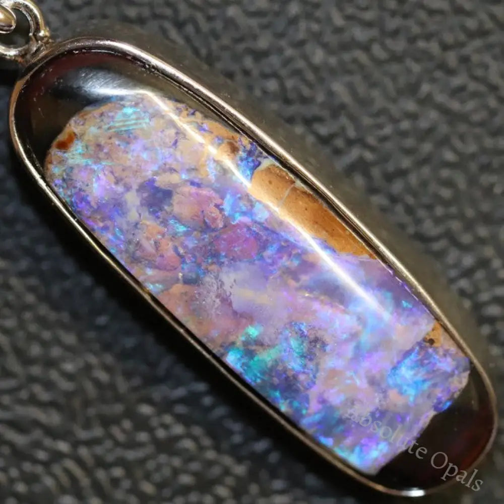 6.56 G Australian Boulder Opal With Silver Pendant: L 40.3 Mm Jewellery