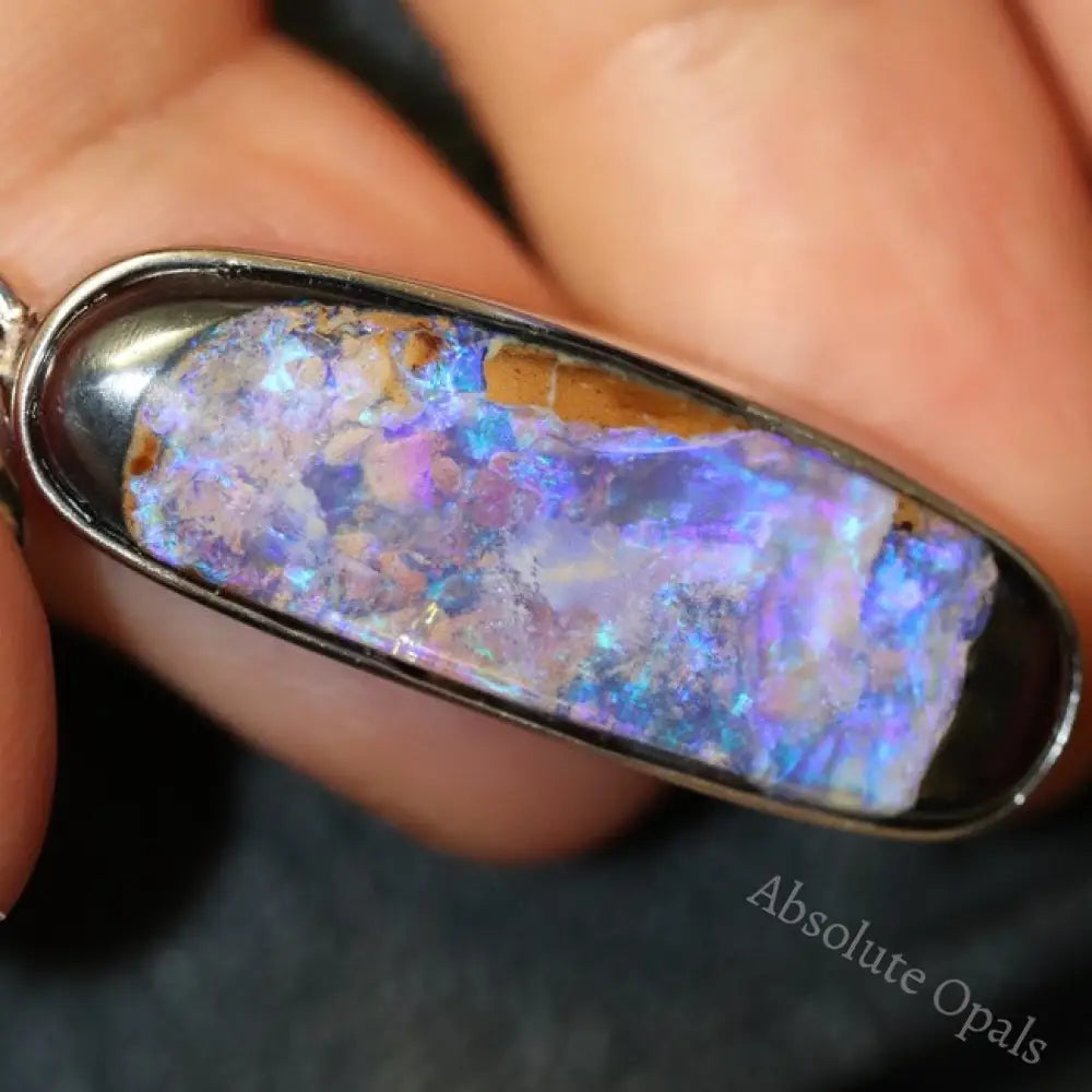 6.56 G Australian Boulder Opal With Silver Pendant: L 40.3 Mm Jewellery