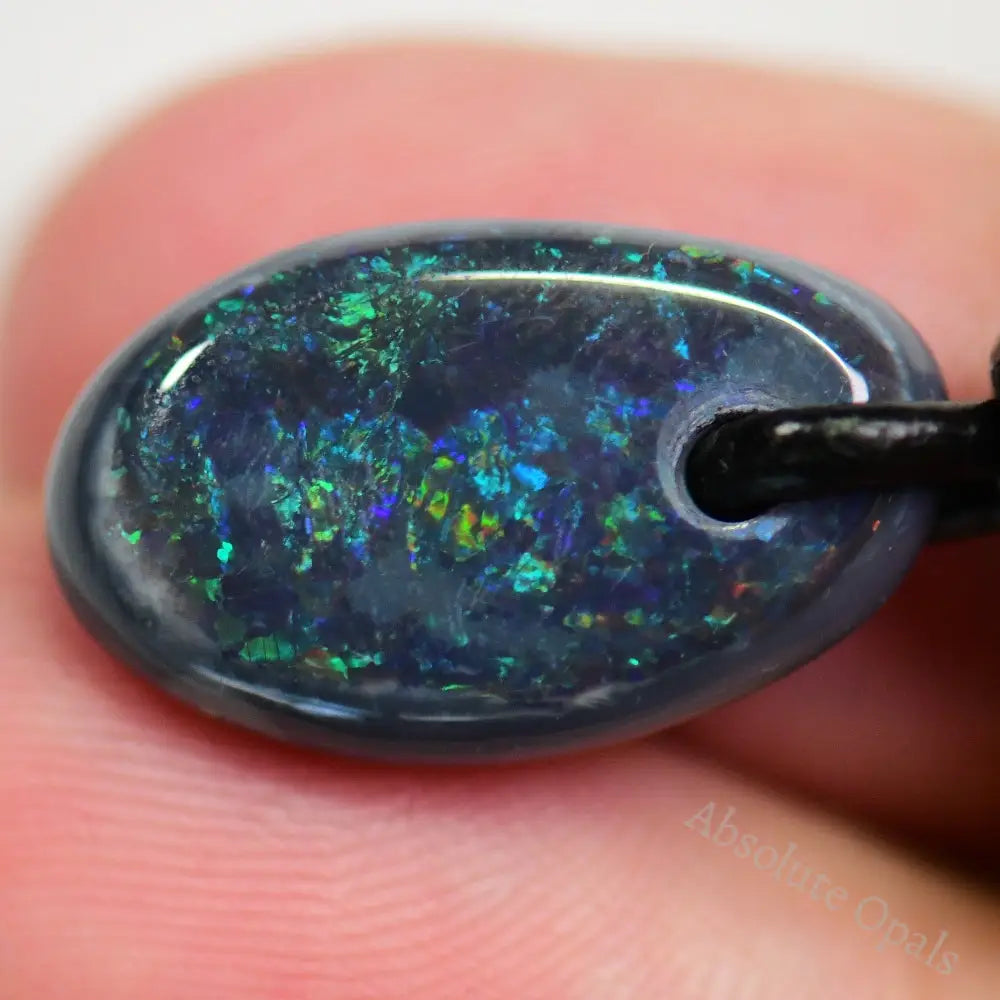 6.90 Cts Australian Opal Drilled Greek Leather Mounted Pendant Necklace Jewellery