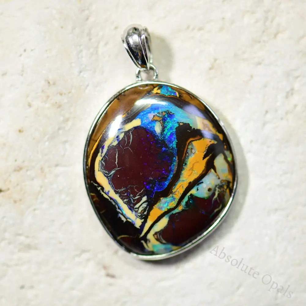 6.91 G Australian Boulder Opal With Silver Pendant: L 34.5 Mm Jewellery