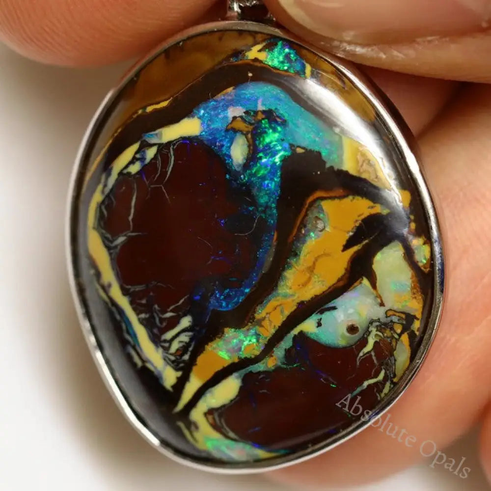 6.91 G Australian Boulder Opal With Silver Pendant: L 34.5 Mm Jewellery