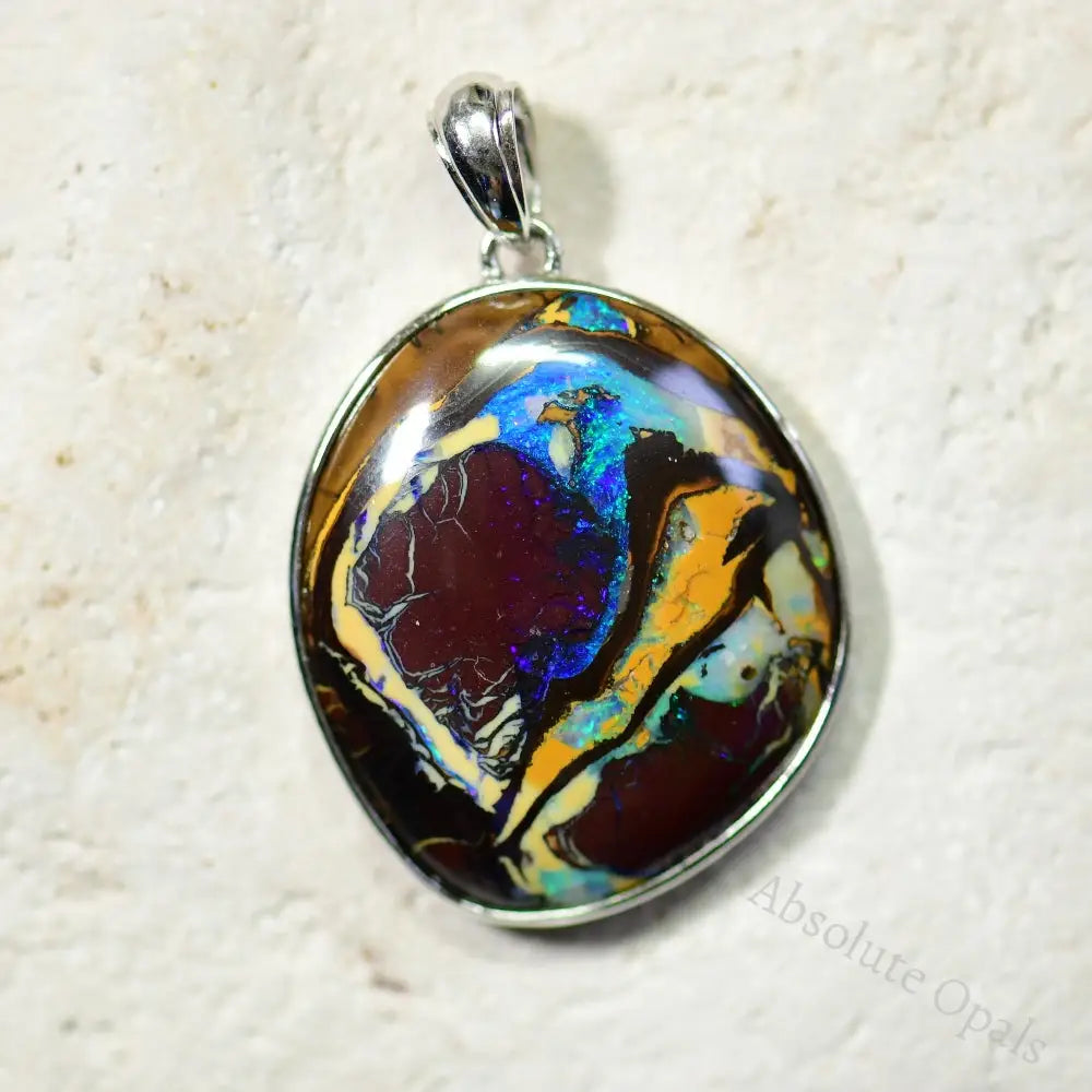 6.91 G Australian Boulder Opal With Silver Pendant: L 34.5 Mm Jewellery