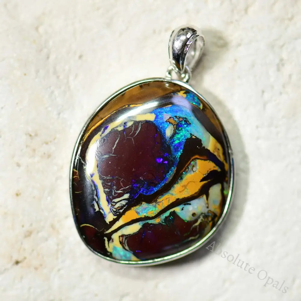 6.91 G Australian Boulder Opal With Silver Pendant: L 34.5 Mm Jewellery